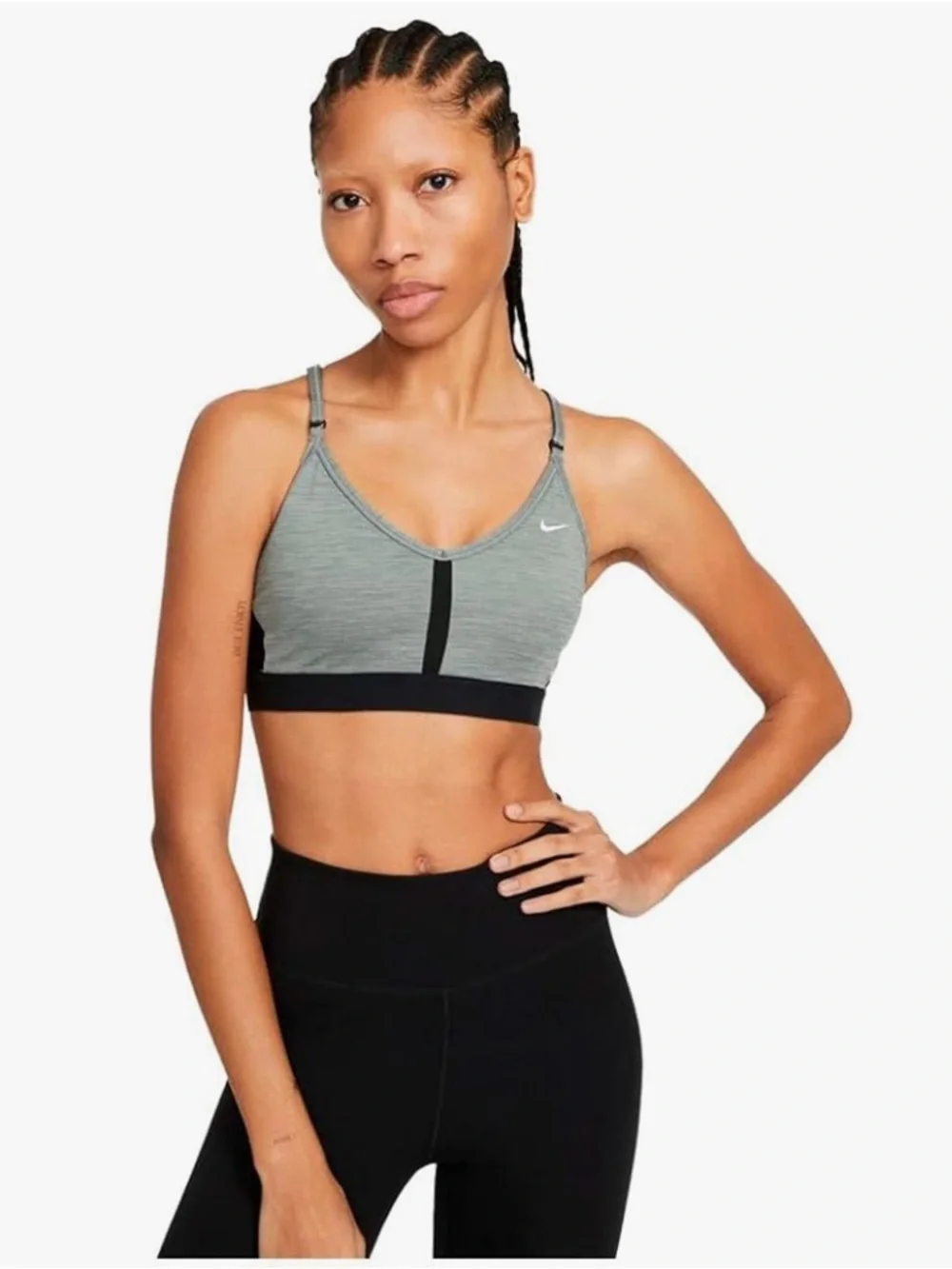 NIKE Dri-Fit Indy Light Gray Black Sports Bra $40 XXL EUC KL